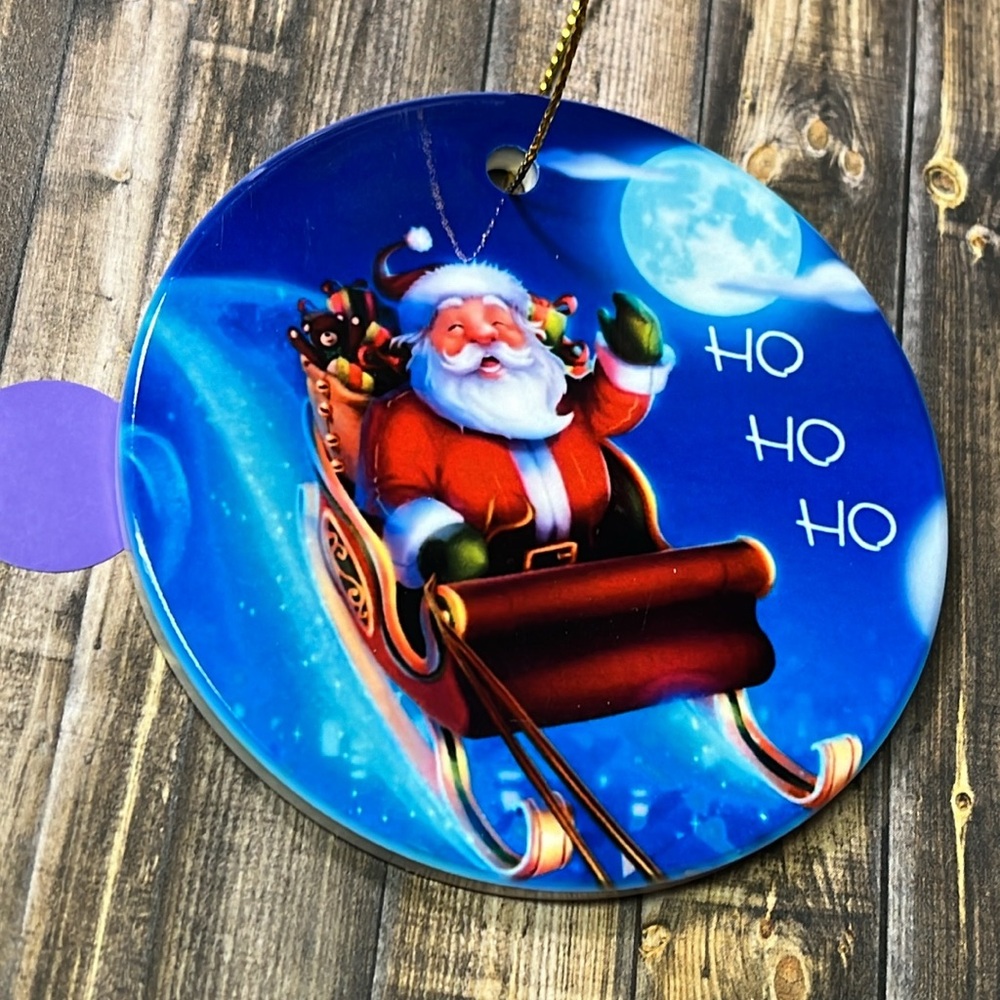 5for$10 Christmas Ceramic Vibrant Santa Sleigh Ride Night Dark Blue NWT Ornament